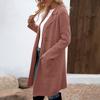 Women's Lapel Long Sleeve Mid-Length Woolen Coat Loose Fit Casual Fall Winter Blazer Jacket
