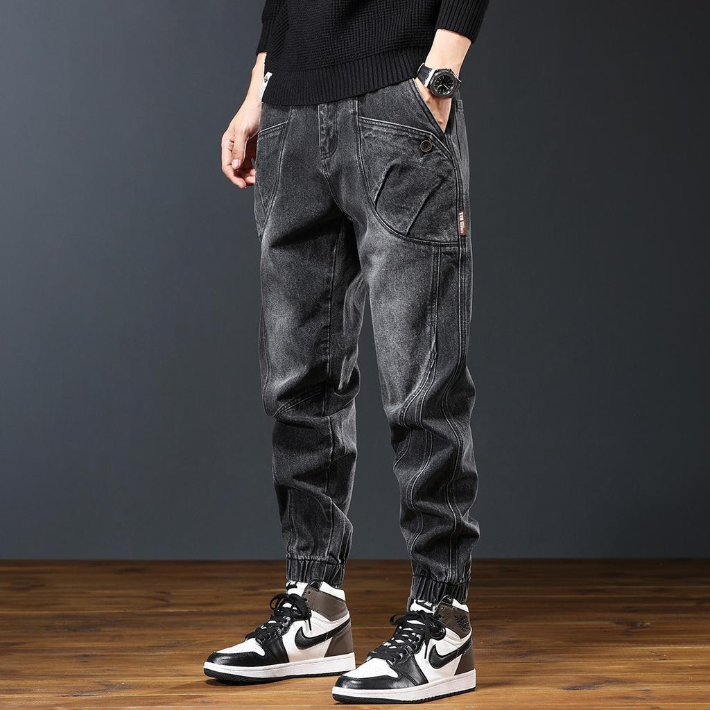 American Retro Heavy Tooling Jeans Men's Autumn New High-end Versatile Tied Feet Harlan Pants Men's Trendy Brand