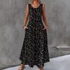 Women's Round Neck Sleeveless Floral Print Maxi Dress Loose Fit Mid Waist Elegant Casual Long Dress