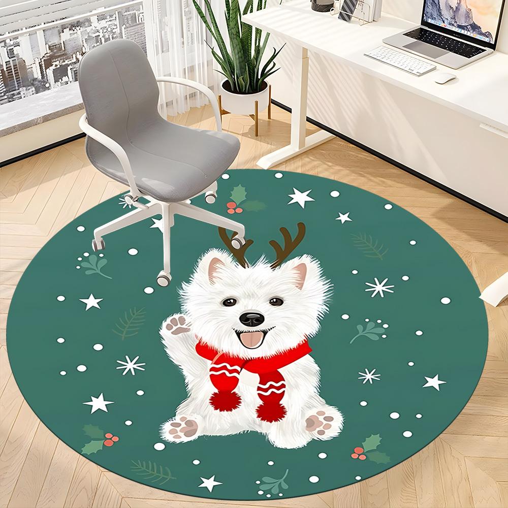 1PC Christmas Pup Office Round Area Rug, Mat Suitable ForOffice, Under Office Chairs Bedroom Living Room Home Decor, Room Deco