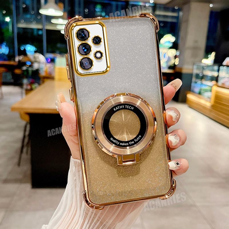 

A 52 32 53 23 33 Plating Holder Case For Samsung Galaxy A52 A53 A33 A23 A13 A73 A32 4g 5g Shockproof Silicone Stand Cover A52S 5G