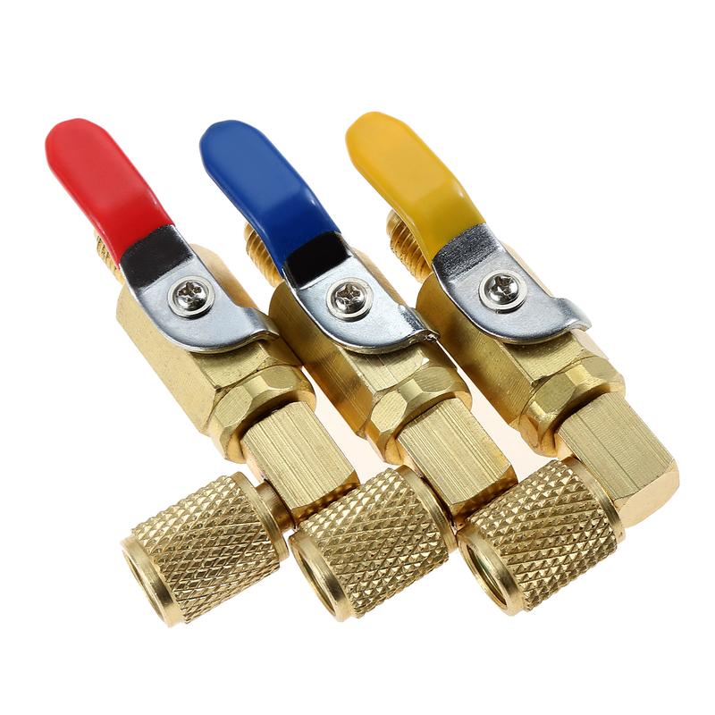 3Pcs Air Conditioner Ball Valve,AC Refrigerant 1/4inch SAE 90 Degree Shut-Off Valves for HVAC R134A R12 R22 R502 Charging Hoses