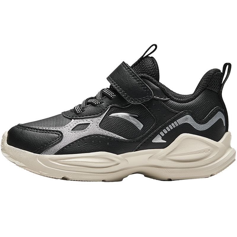 

Anta Детская обувь из синтетической кожи, модная, универсальная, легкая, амортизирующая, низкие кроссовки для бега, детские кроссовки, черно-серебристые A12449977N-2 28