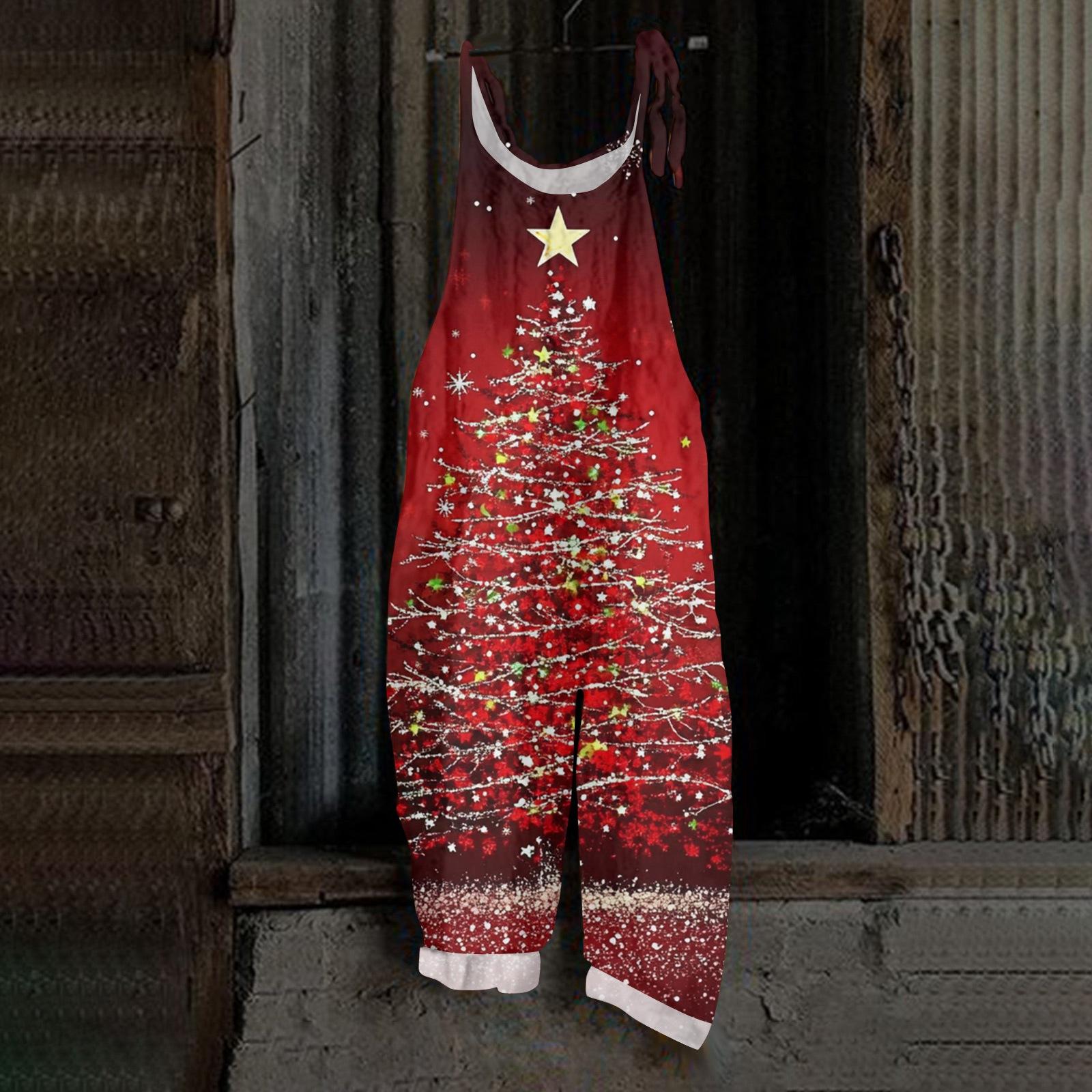 

Женский комбинезон с принтом Хэллоуина, повседневный свободный винтажный комбинезон из хлопка и льна S красный