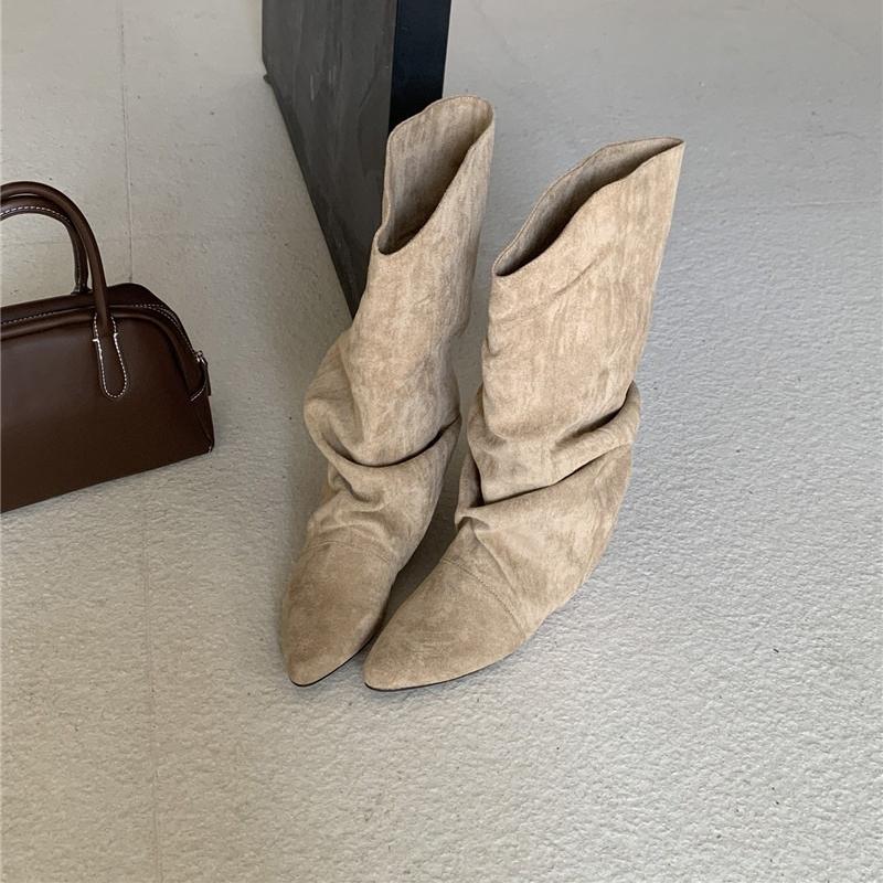 

Womens Boots Pointed Toe Mid Calf 2026 Autumn New Fashion Chelsea Boots Height-increasing Insoles Retro High Quality Mujer Botas 39 абрикосовий