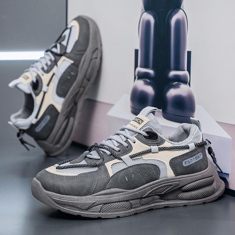 New summer men's shoes breathable mesh sports shoes men's versatile height-increasing board shoes casual running dad shoes