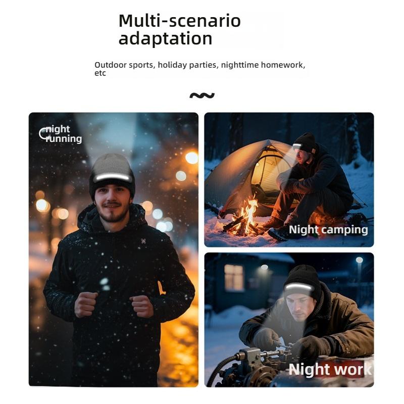 Wireless Bluetooth 5.4 Music Beanie Hat with LED Headlight, IPX5 Waterproof Stereo Headphones for Outdoor Sports