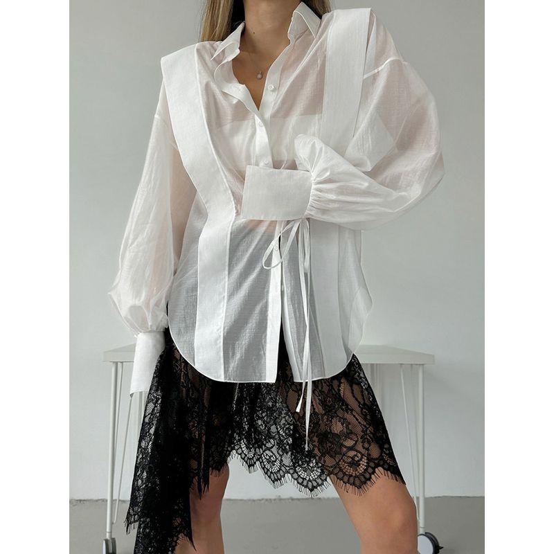 Fashion White Stylish Long Sleeves Sunscreen Shirt Women's Summer Thin Casual All-Matching Tops