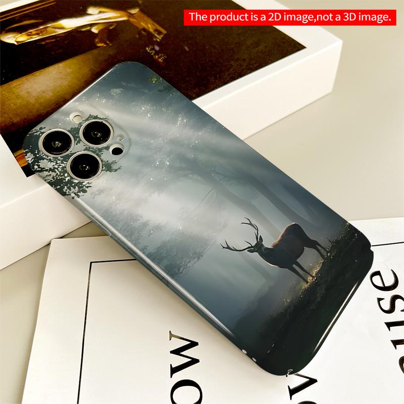 2DFlat Sunlight Through Forest Deer Silhouette All inclusive film hard iPhone case, compatible with iPhone 18 Pro Max 17 16 15 14 13 12 11