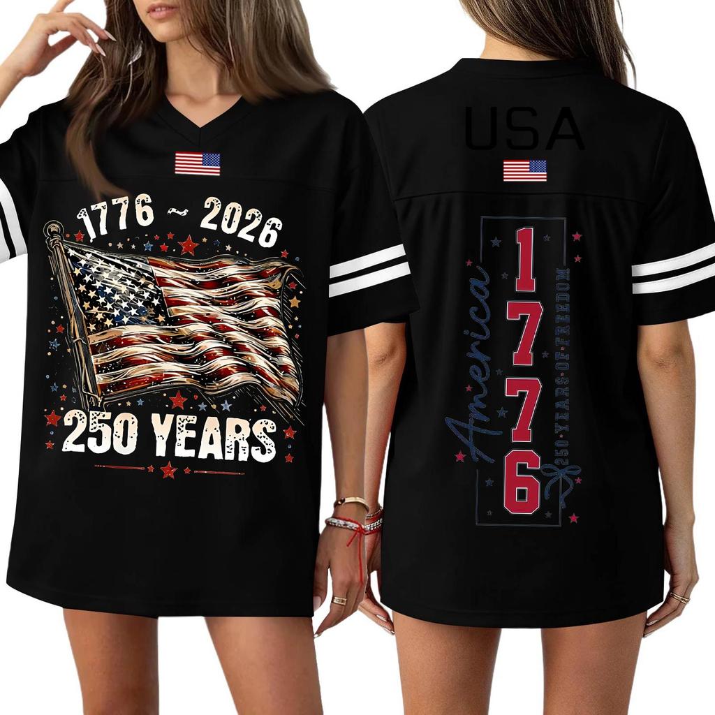 Women's Casual Fashion V-Neck Sports Independence Day Print Short Sleeve Sports T-Shirt Top