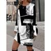 Vintage Print Womens Dresses Casual O-Neck Autumn Dresses For Women Long Sleeve Y2k Female Dress Loose Clothing Vestidos