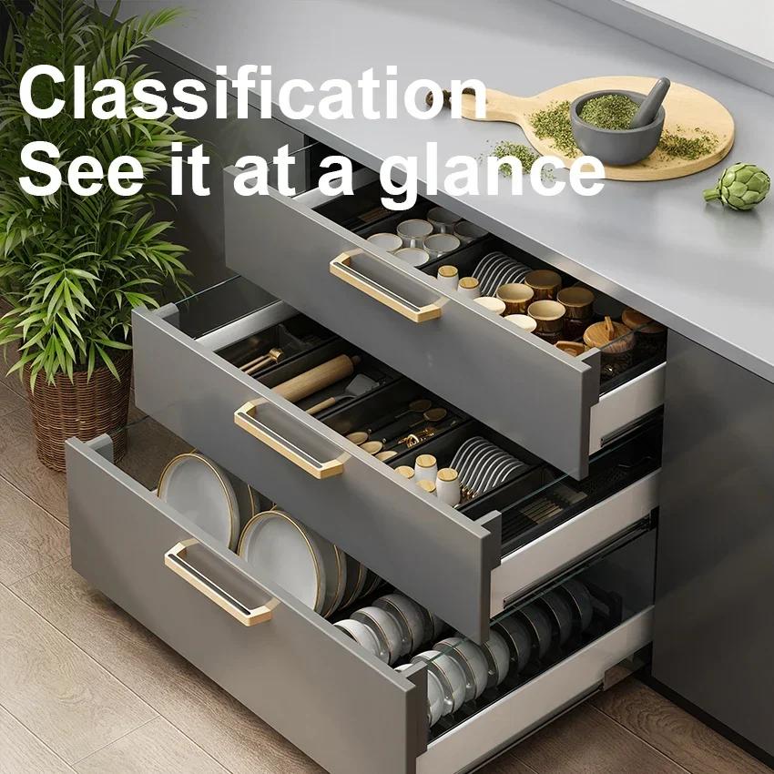 Kitchen Adjustable Dish Rack Under Cabinet Drawer Spoon Chopstick Storage Holder Retractable Spacing Drying Disc Shelf Organizer