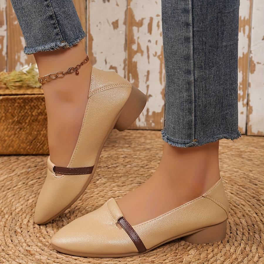 Spring/Fall Versatile Soft Leather Women's Shoes French Vintage Low-Heel Chunky-Heel Loafers Soft Sole Pointed Toe Low-Cut