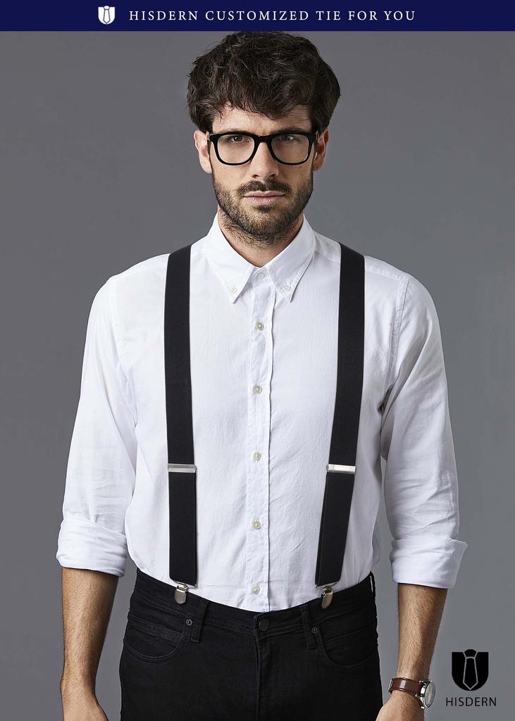 HISDERN Black Wide Gift Box Adjustable Elastic Secure with 6 Popular Gift BY Men's Y-Shaped Suspenders, 35mm, Stylish, Included, Strap, Clips, Item,