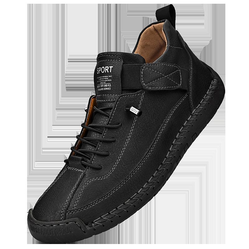 Hand-stitched Leather Shoes for Men Outdoor Light and Non-slip Walking Hiking Shoes Men Big Size 38-48 Slip-On Driving Loafers