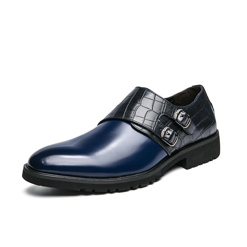 Fashion Men Business Loafers PU Thick Soled Wear-resistant Double Buckle Leather Shoes Busines Fashion Formal Shoes Size 38-48 Men Shoes