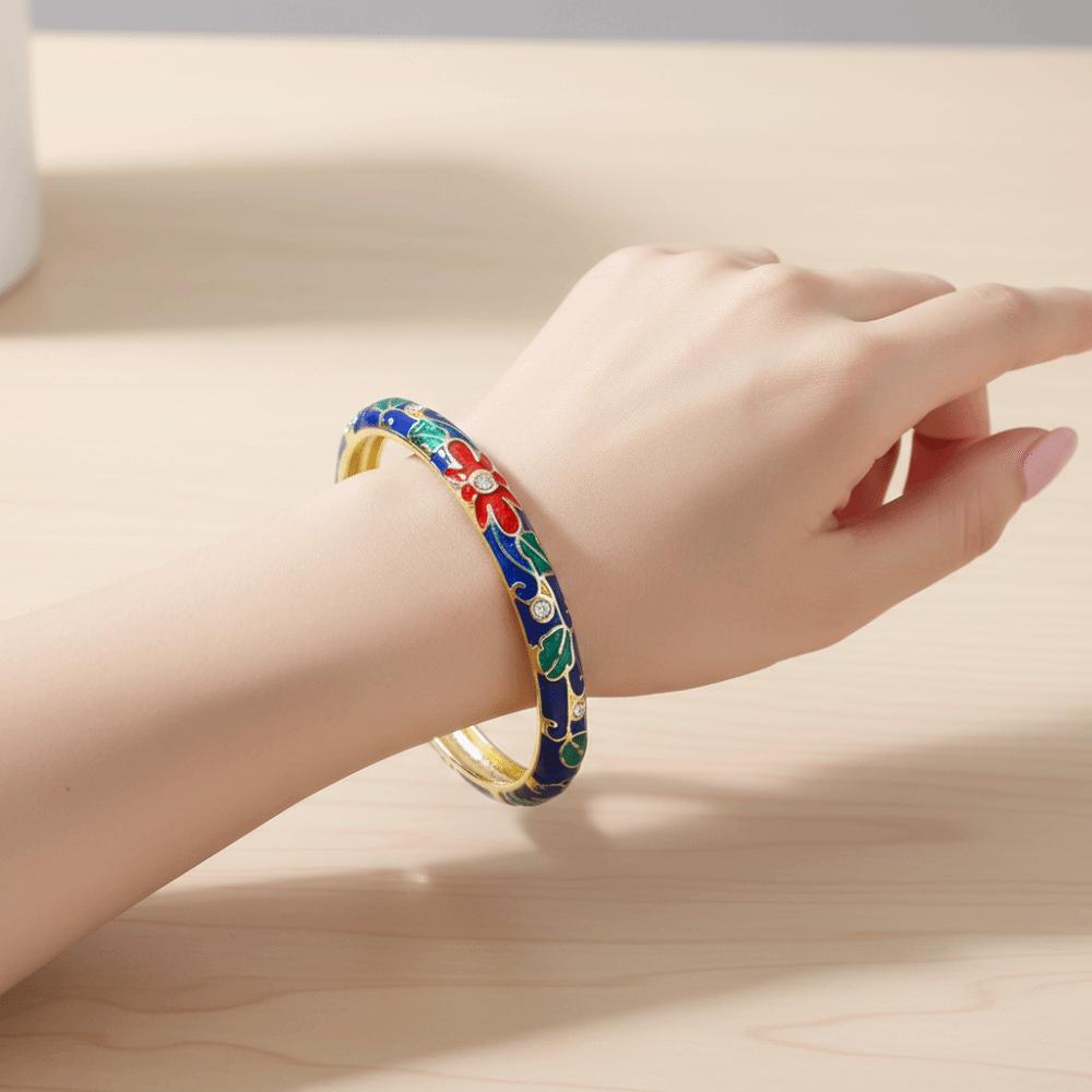 Enamel Vintage Cloisonne Bangle Traditional Women's Hand Bracelet Chinese Flower Bangle  Ladies