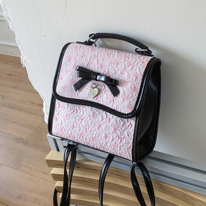 Casual commuter small backpack women's new fashion popular bow backpack college student handbag