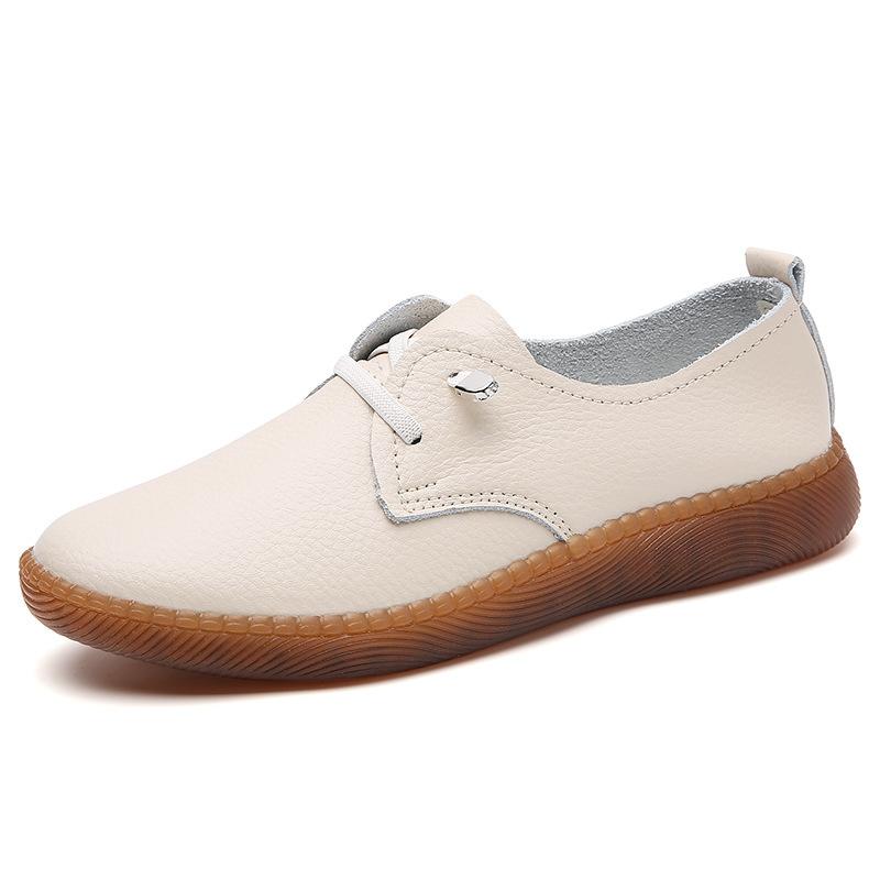 Korean Style Flat White Shoes for Women In Spring and Summer New Fashionable Student Round Head Shoes Sports Casual Leather Single Shoes