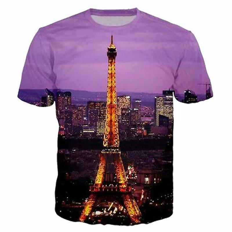 Novelty France Paris Eiffel Tower 3D Graphic Tees Y2k Men Women Short Sleeve Street Tshirt Kids Casual Oversized Tops Clothing