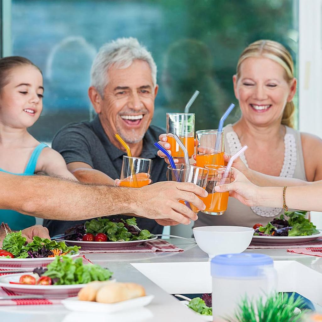 [10 Pcs] Reble Glass Straws Shatter Resistant - 9" x 10 mm Bent Multicolor Drinking Reble Straws With 2 Cleaning Brushes for Coffee,Milkshakes,Juice