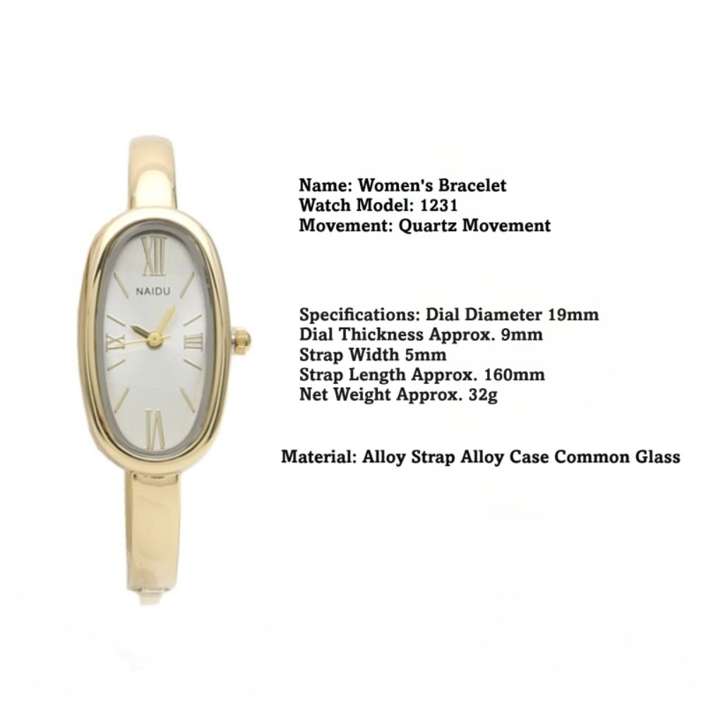 Lightweight Luxury Bracelet Watch Gold/Silver Oval Dial Wristwatch Roman Dial Elegant Quartz Watch for Women