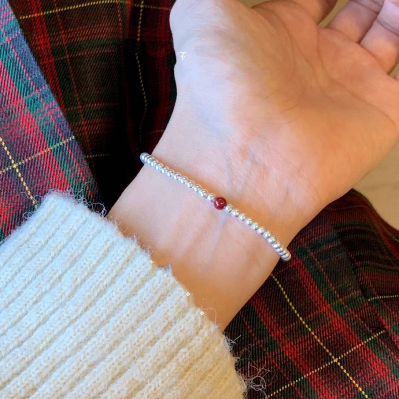 Long-lasting Color Cinnabar Rat Year Bracelet, Chinese Style, National Red Bean Elastic Women s Jewelry