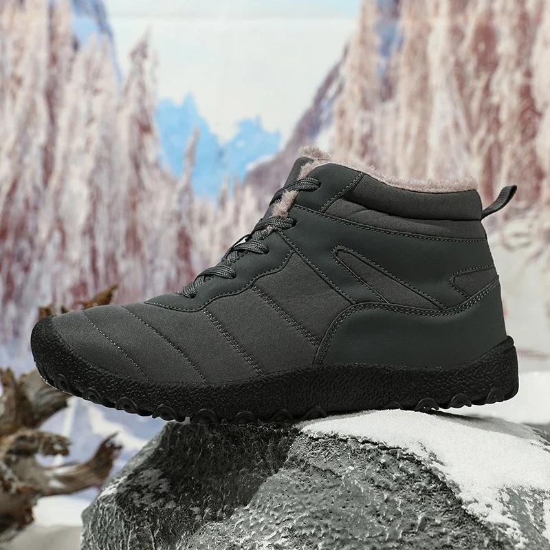 

Мужская повседневная обувь для босых ног на снегу, новые зимние ботинки, рабочая обувь для улицы, супертеплые меховые мужские ботинки по щиколотку, мужские зимние ботинки, большой размер 48 48