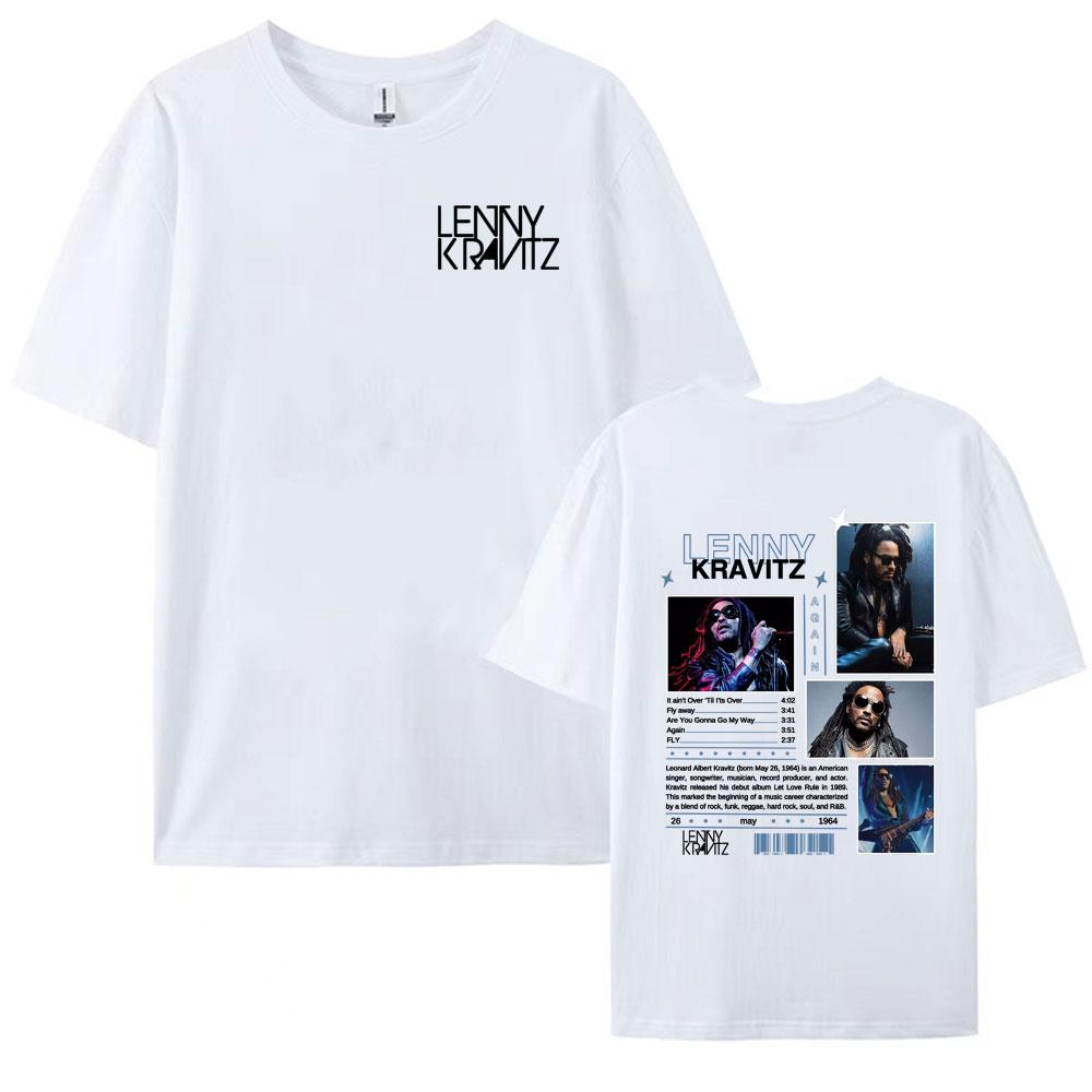 Rapper Lenny Kravitz Again Album 2025 Tour Tshirt Men Hip Hop 90s Retro High Quality T Shirt Fashion Casual 100 Cotton Tshirt