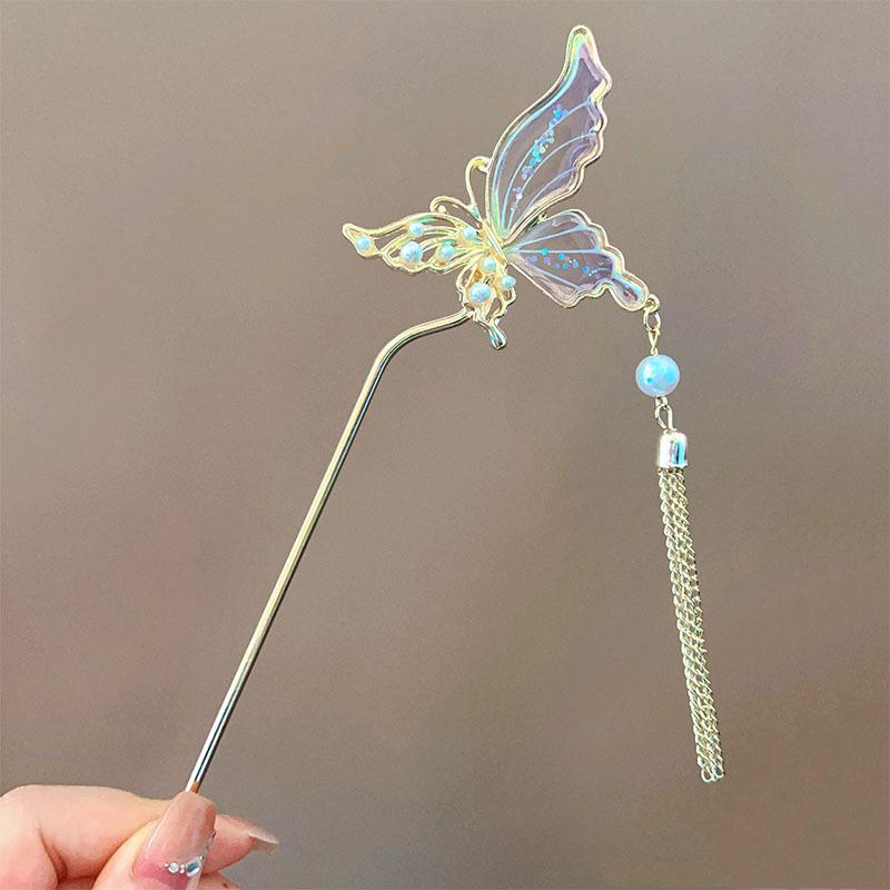 Glitter Pearl Tassel Hairpin Vintage Chinese Style Butterfly Hair Stick Women Girls Jewelry Hair Accessories Hanfu Hairpins