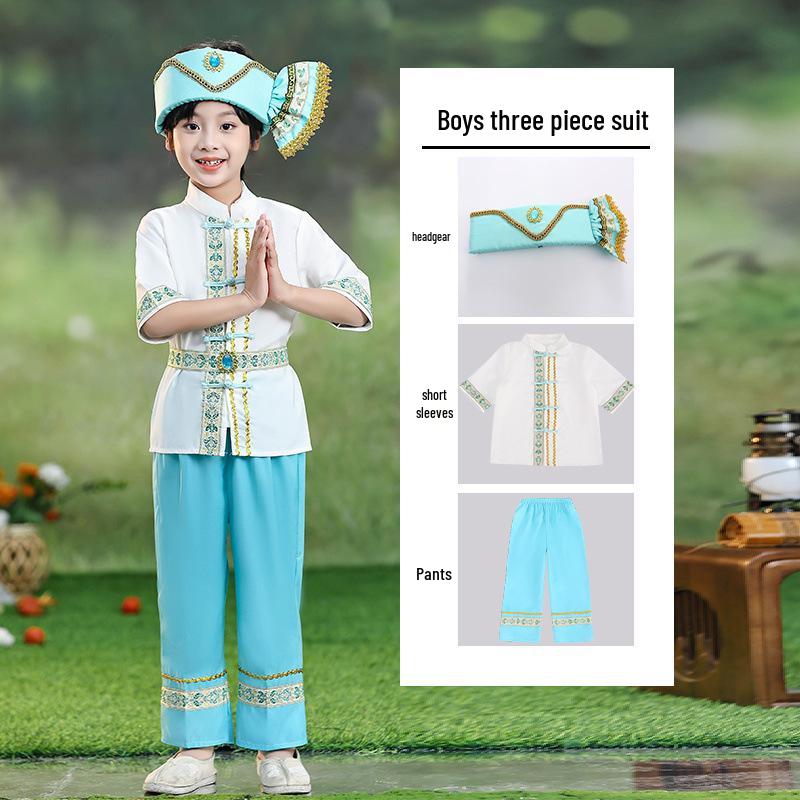 

Детский юньнаньский костюм дайской этнической группы для июньских выступлений - юбки для танца павлина для мальчиков и девочек 130