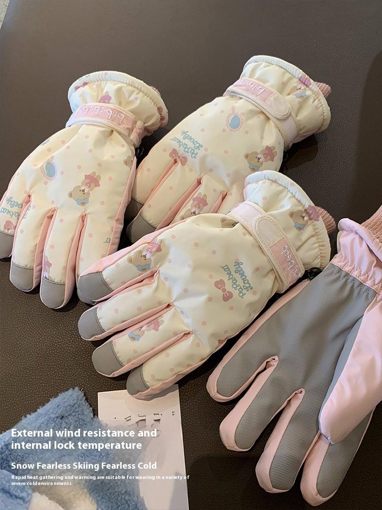 Women's Winter Ski Gloves Waterproof Windproof Thermal Fleece-Lined for Snowboarding Thickened Warm Cold-Proof Motorcycle Riding