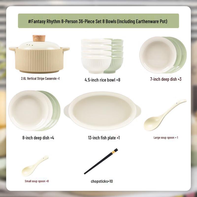 

Mode Lanka Cream Style 36-Piece Ceramic Dinnerware Set with Casserole