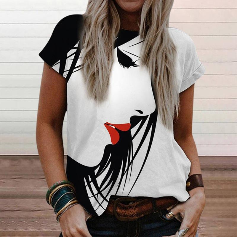 

Летняя футболка с круглым вырезом и короткими рукавами с цифровым принтом в виде портрета 3D 6XL