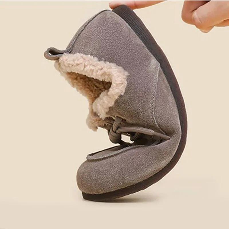 Winter Shoes Women Round Toe Flats Female Footwear Loafers Fur Casual Sneaker Autumn Lace Up Dress Moccasin Suede Cotton Shoes