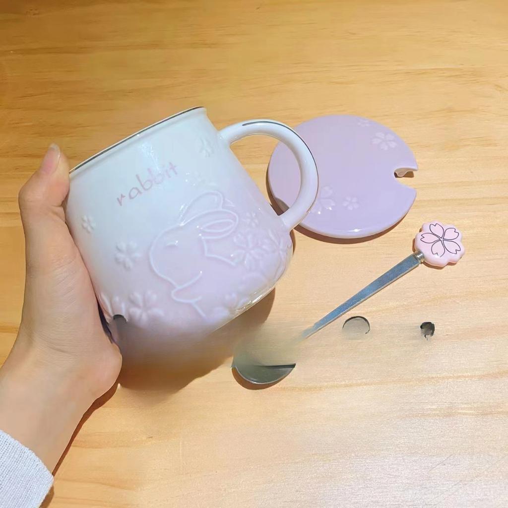 Year of The Rabbit Cherry Blossoms High Pretty Mug Souvenir Office Ceramic Cup Couple Coffee Cup Breakfast Milk Cup