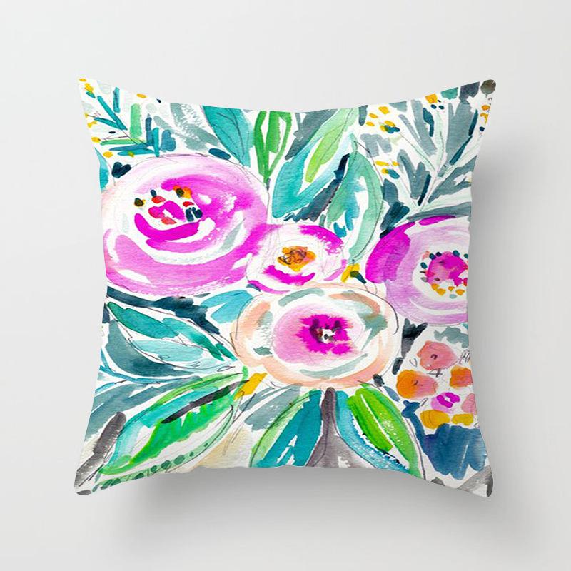 Doodle flower pattern throw pillow cover with short plush print for living room sofa decoration cushion cover pillow covers 45x45cm18x18in