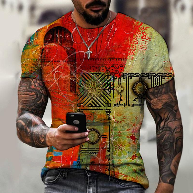 Summer Digital Printing Trend Round Neck Short Sleeved T-shirt Loose Versatile Top T-Shirts Men’s