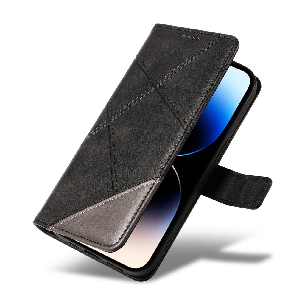 For iPhone 14 Pro Case PU Leather Geometric Lines Wallet Phone Cover Bookstyle Folding Stand