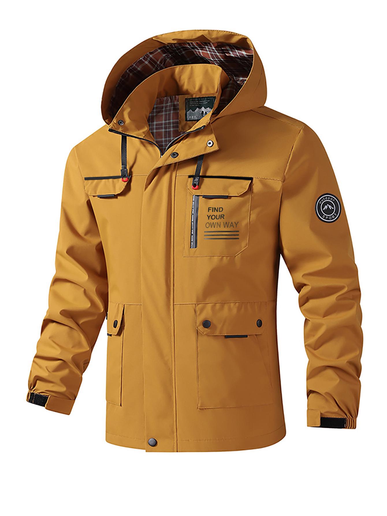 Spring 2025 Men s Outdoor Workwear Windbreaker with Detachable Hood L хаки