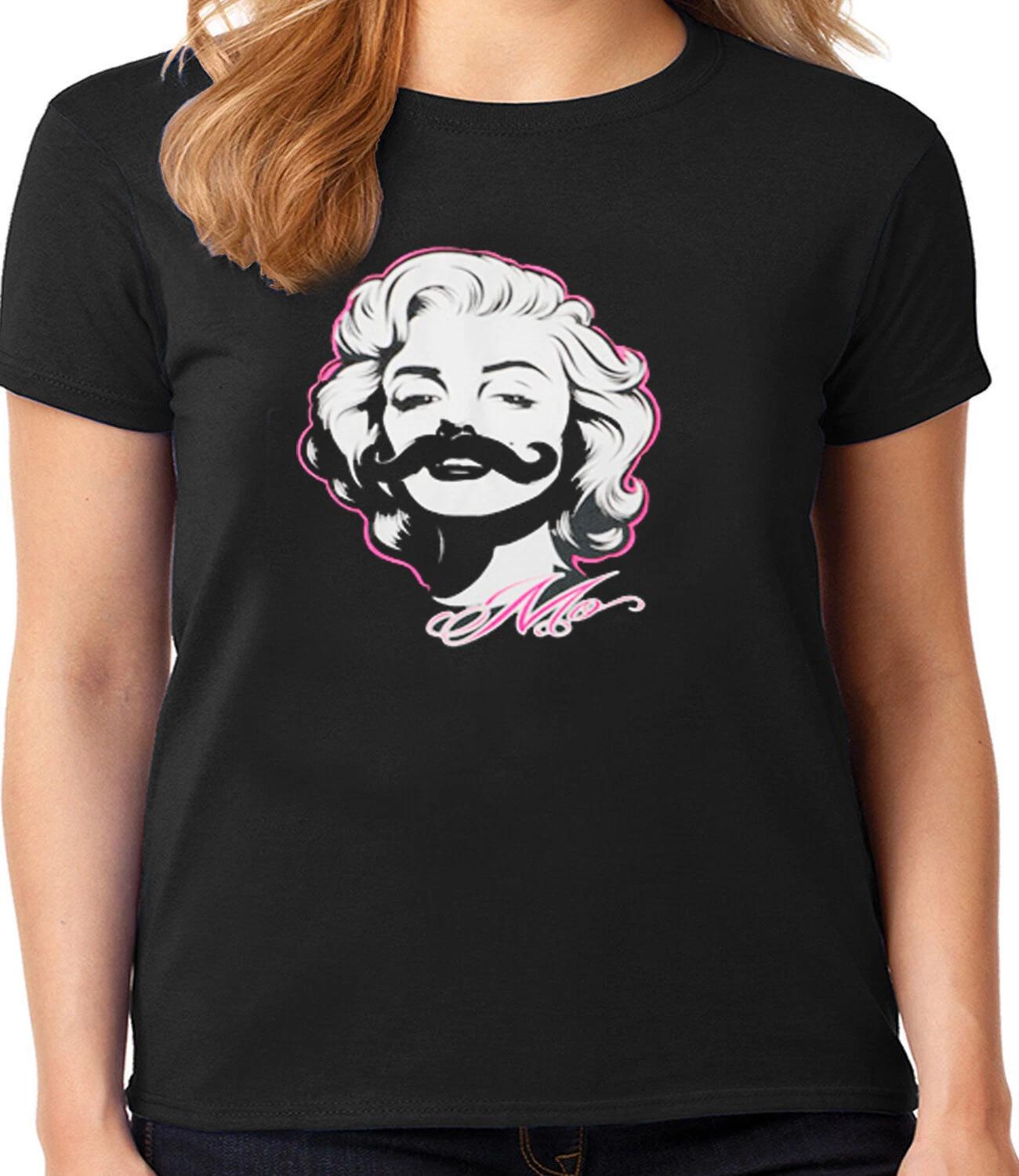 Ladies T-shirt Marilyn Monroe Mustache Funny Decal Womens Tee Clothing XL