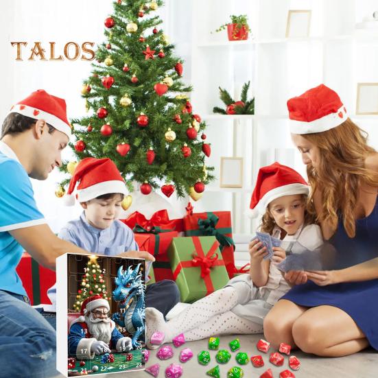 DND Dice Advent Calendar 2024 Acrylic Colorful Polyhedral Dice Set for Gamers Role Players 24 Days Christmas Countdown Calendar