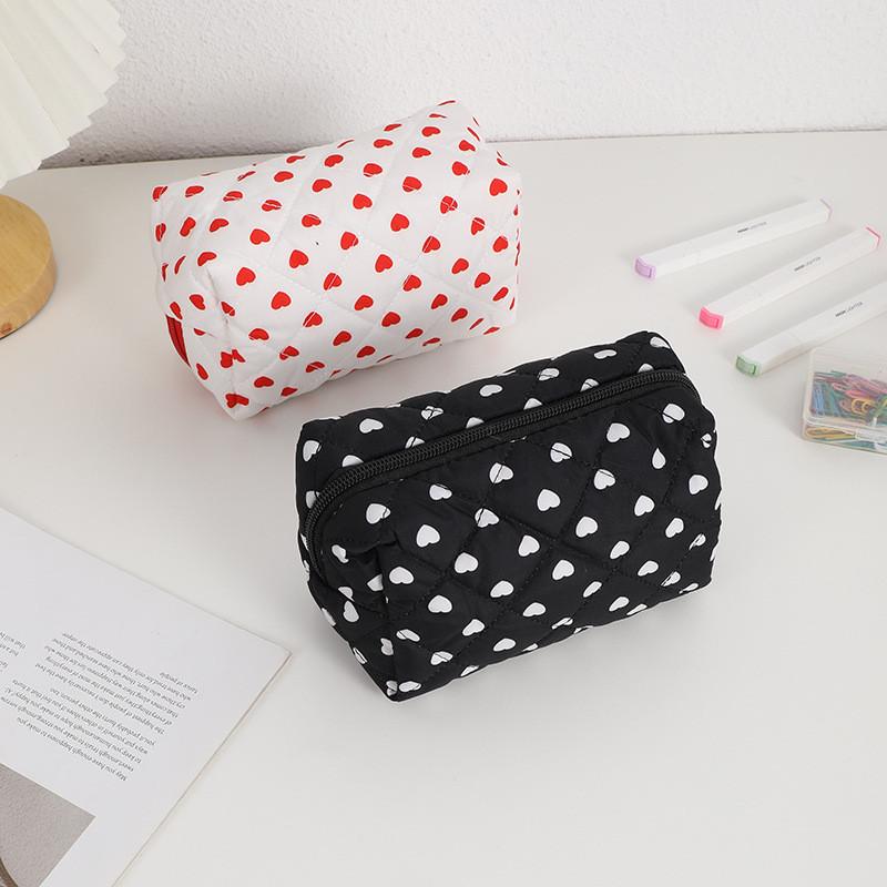 Heart Shape Travel Cosmetic Bag With Cotton Material For Women And Girls
