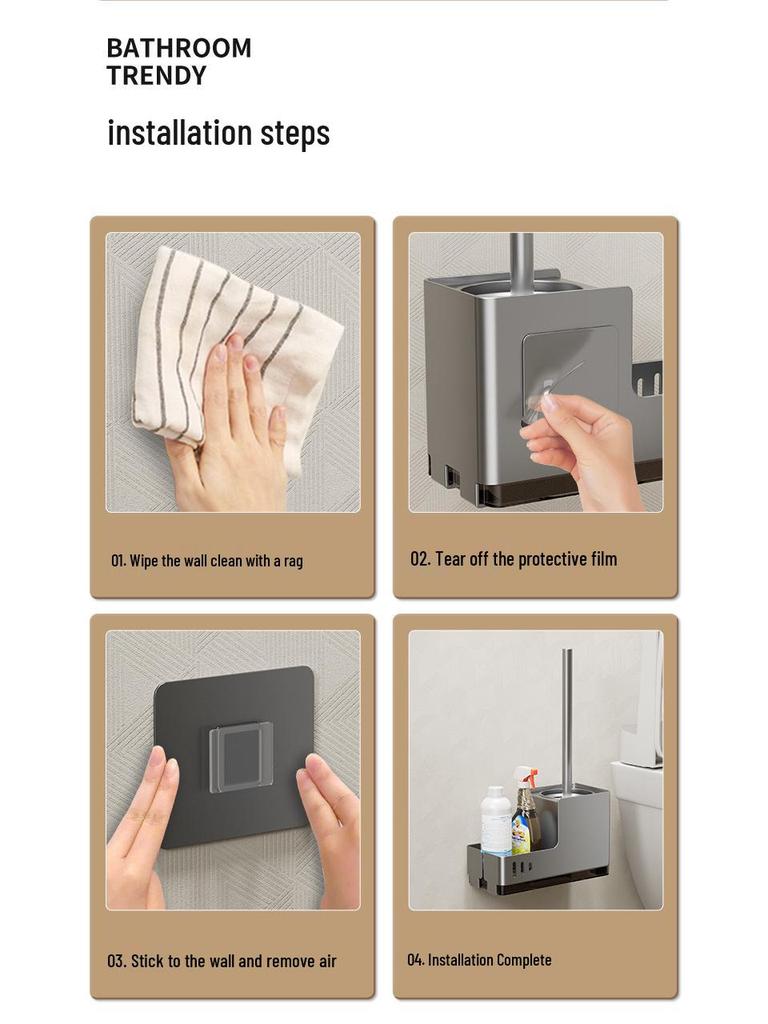 Punch-Free No Dead Angle Toilet Brush with Rack - Bathroom Cleaning Tool