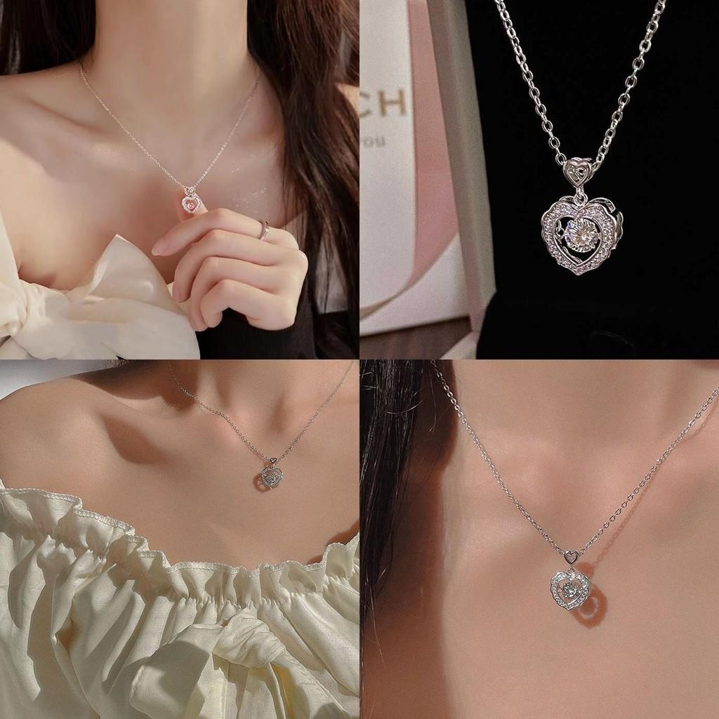 Alloy Material Electroplated Process Heart-shaped Pendant O Chain Style 41cm-50cm Length Pink And White Love Hearts