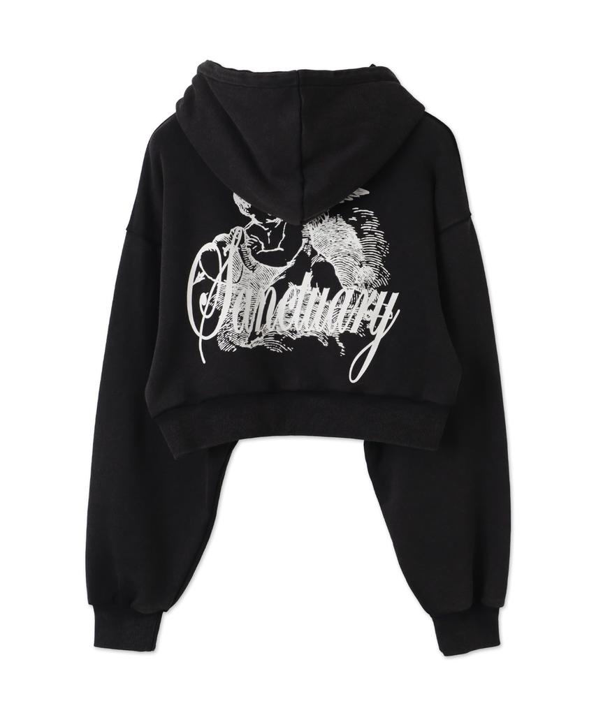 WEGO Angel Print Short Short Spring Korean Size Black Hoodie, Top, Sweatshirt, Length, Outfit, Streetwear, Girly, Style, Gift, Present, Spring,