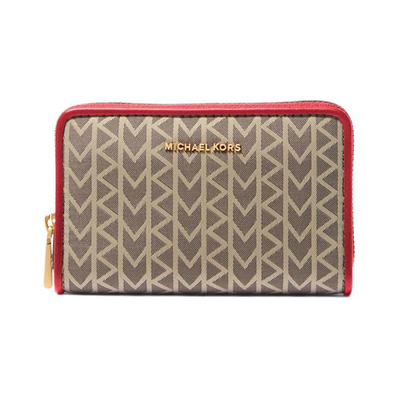 MICHAEL KORS Bryant 2000 Logo Jacquard Round Zipper Polyester (Polyester) Wallet Small Women s Dark Red красный