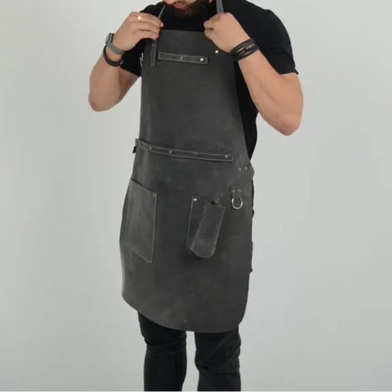 Pu Leather Apron Household Work Clothes Catering Kitchen Waterproof And Oil-Proof Aquatic Seafood Apron серый