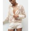 Spring New Lapel Long Sleeves Silk Satin Texture Decorative Velvet Patchwork Translucent Shirt 7484064