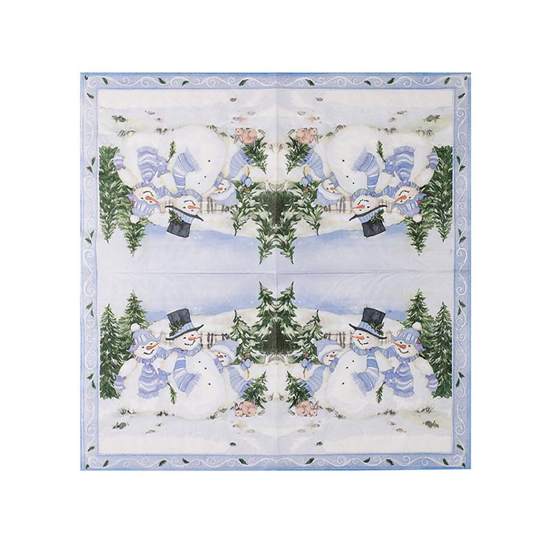 Light Blue Snowman Print Christmas Paper Napkins - Festive Atmosphere, Virgin Wood Pulp, Square Design